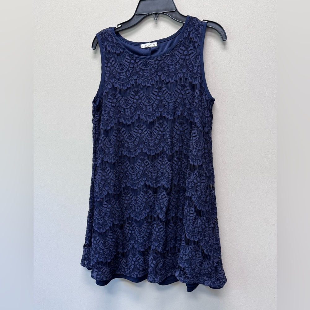 Copper Key Navy Blue Lace Overlay Casual Dress